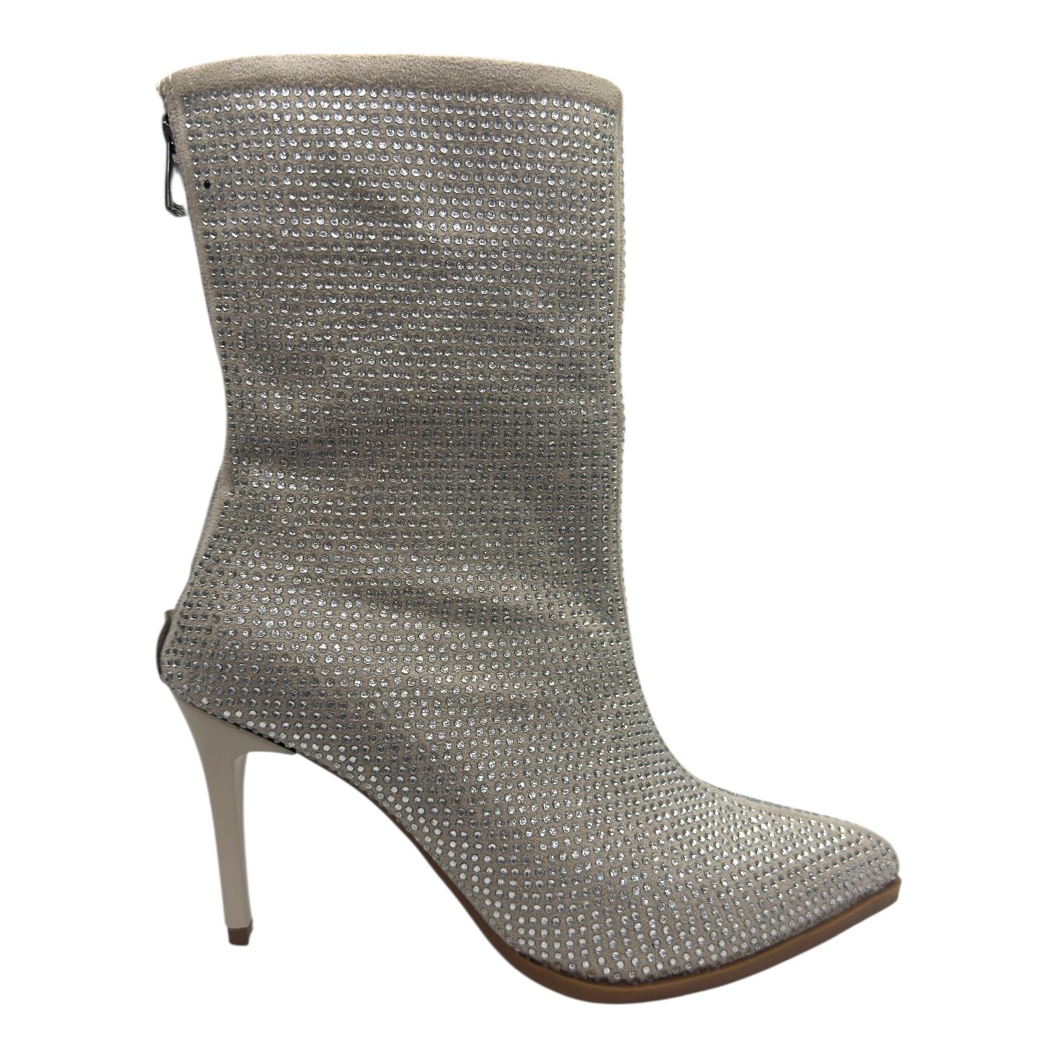 Taşlı İnce Topuk Bej Kadın Bot