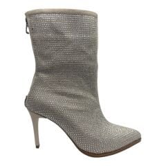 Taşlı İnce Topuk Bej Kadın Bot