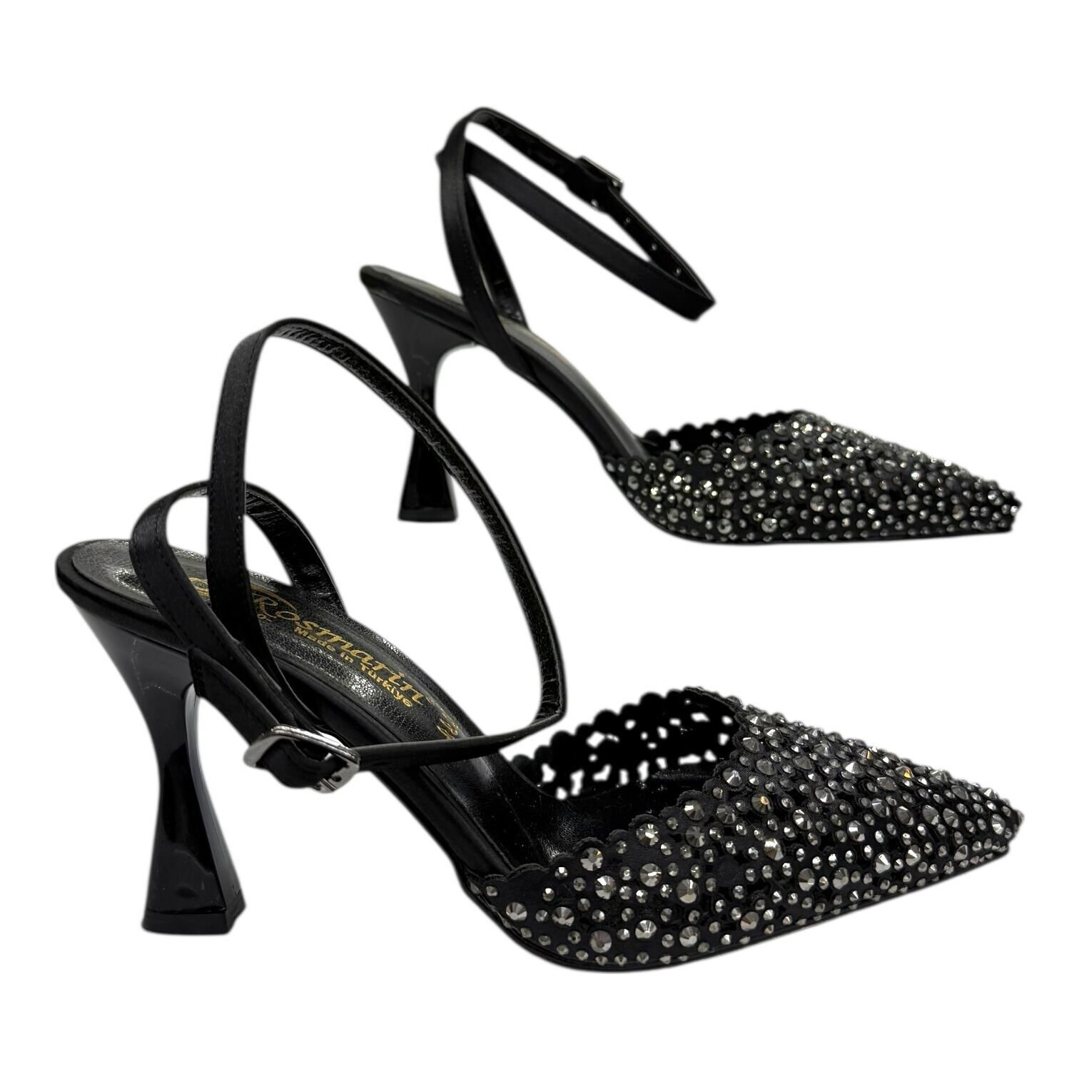 Siyah Taşlı Abiye Topuklu Kadın Ayakkabı - Gece Daveti Modeli