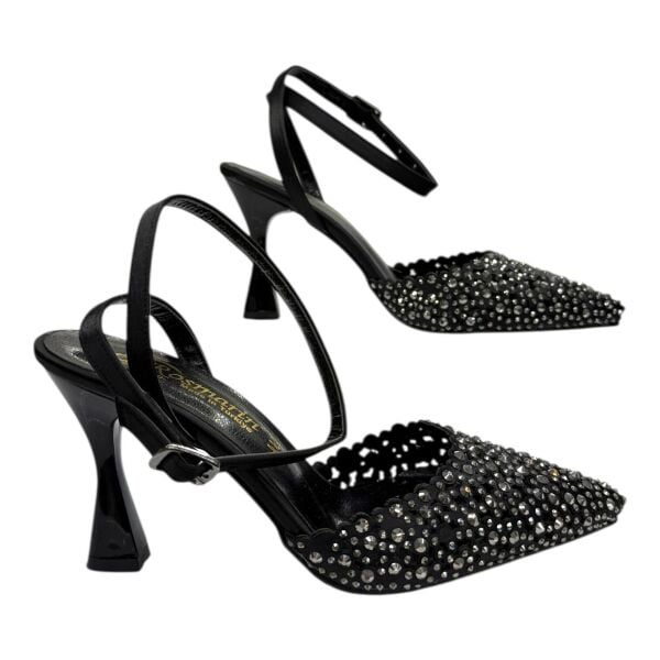 Siyah Taşlı Abiye Topuklu Kadın Ayakkabı - Gece Daveti Modeli