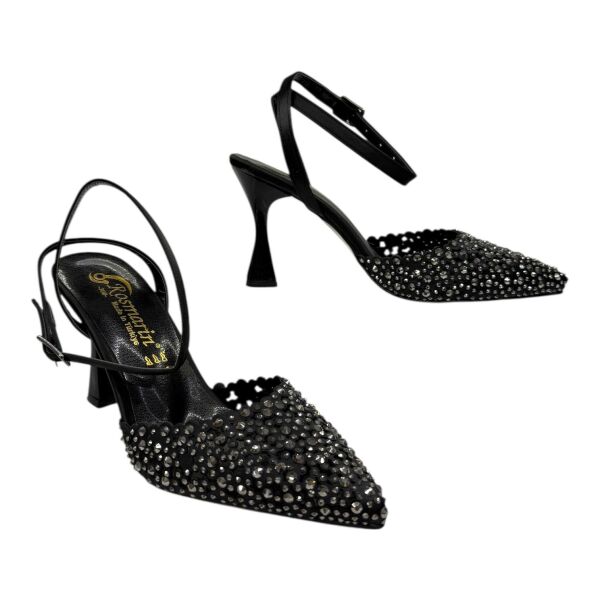 Siyah Taşlı Abiye Topuklu Kadın Ayakkabı - Gece Daveti Modeli