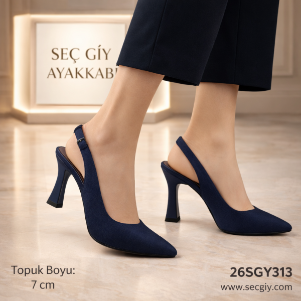 Lacivert 7 cm Topuklu Kadın