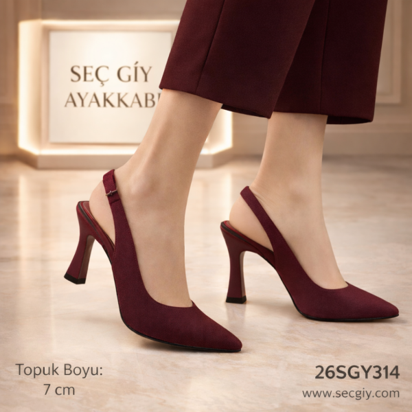 Bordo Sivri Burun 7 cm Topuklu Kadın Ayakkabı