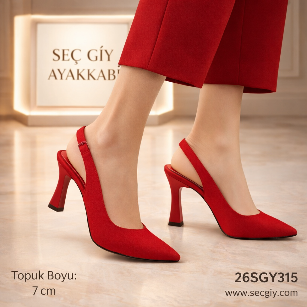 Kırmızı Sivri Burun 7 cm Topuklu Kadın Ayakkabı