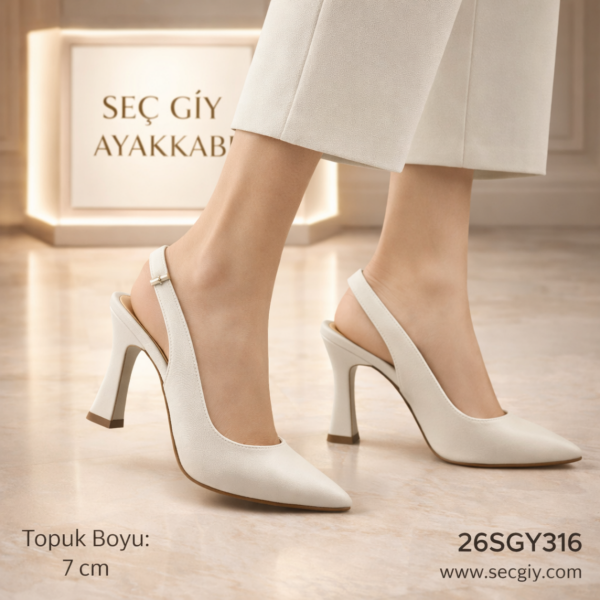 Krem Sivri Burun 7 cm Topuklu Kadın Ayakkabı