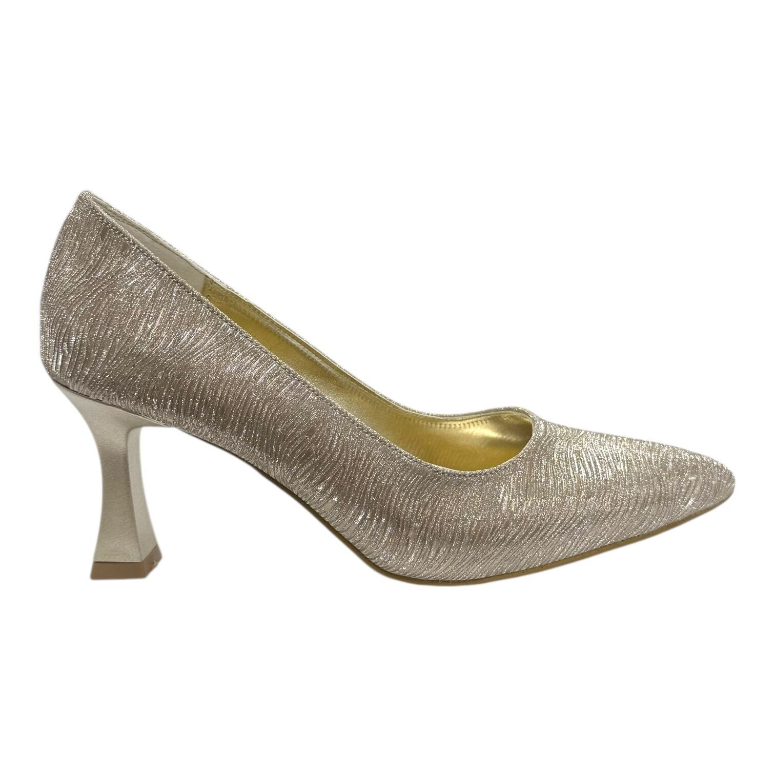 Altın Simli Kadın Abiye Ayakkabı - Orta Topuklu Klasik Model