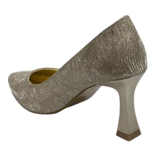 Altın Simli Kadın Abiye Ayakkabı - Orta Topuklu Klasik Model