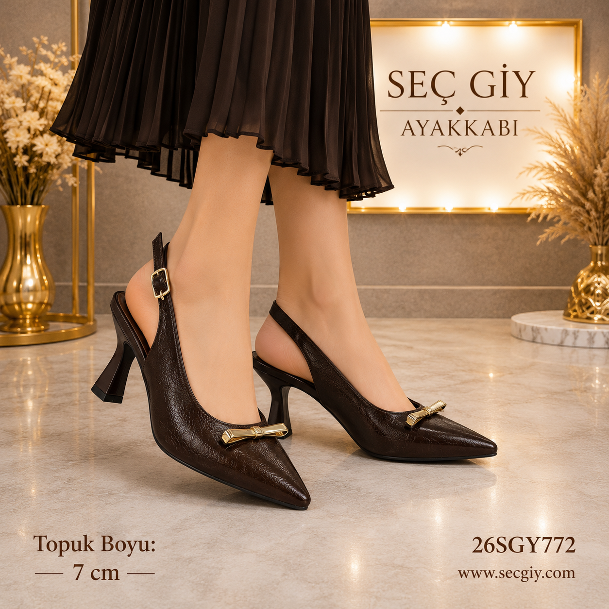 Siyah Taş Detaylı Slingback Topuklu Ayakkabı – Sivri Burun Kadın Stiletto