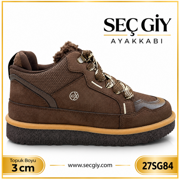 Kahverengi İçi Sıcak Astarlı Kadın Bilekli Spor Ayakkabı – 3 cm Taban