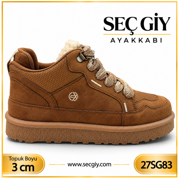 Taba İçi Sıcak Astarlı Kadın Bilekli Spor Ayakkabı – 3 cm Taban