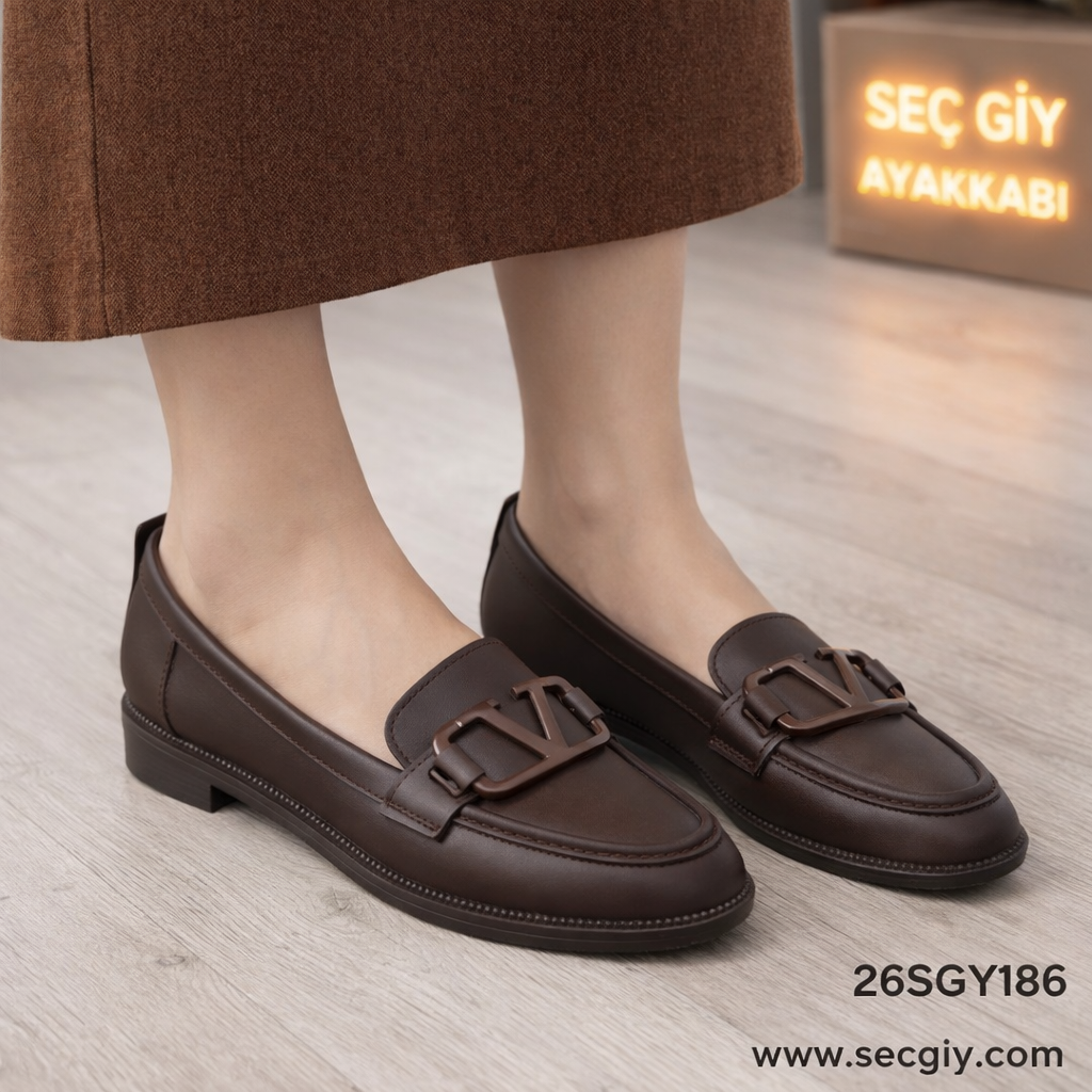 Kadın Babet Ayakkabı – Kahverengi Tokalı Klasik Model
