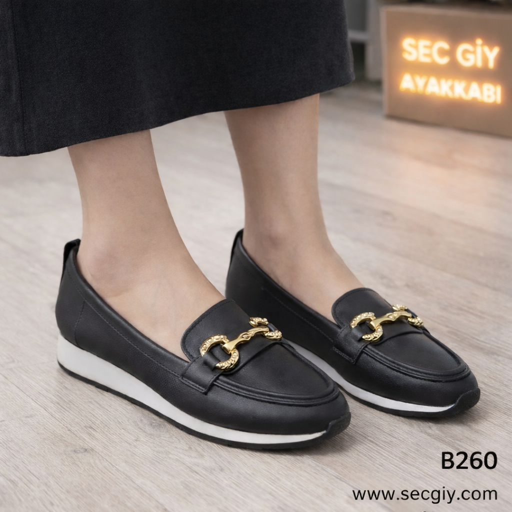 Kadın Spor Babet Ayakkabı – Siyah Tokalı Günlük Model