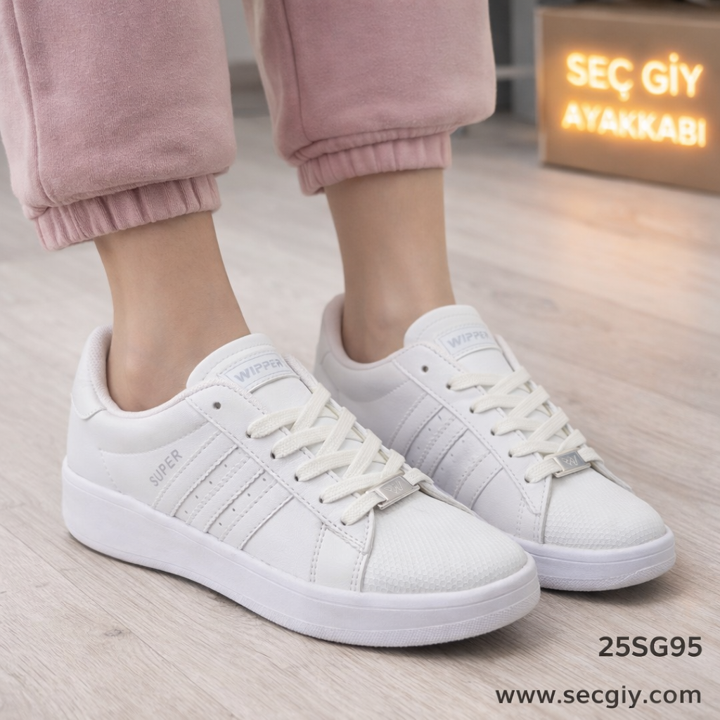 Kadın Beyaz Günlük Spor Ayakkabı – Bağcıklı Konforlu Sneaker