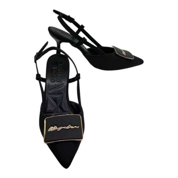 Siyah Tokalı Taş İşlemeli İnce Topuklu Kadın Ayakkabı - Gece Şıklığı