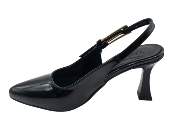 Siyah Rugan Sivri Burun 7 cm İnce Topuklu Kadın Ayakkabı Klasik Şık Slingback
