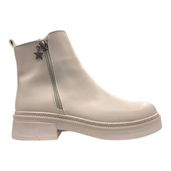 Yıldız Fermuarlı Düz Taban Kadın Bot – Bej