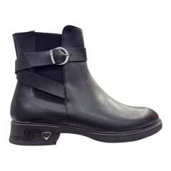 Siyah Tokalı Düz Topuklu Kadın Bot