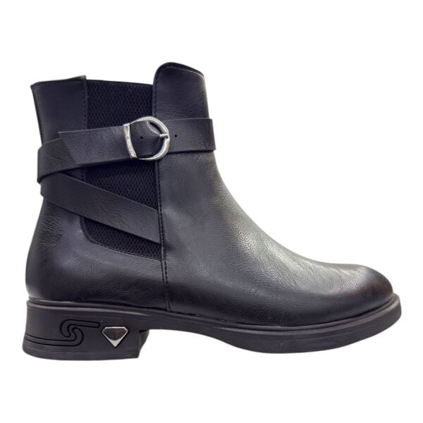 Siyah Tokalı Düz Topuklu Kadın Bot