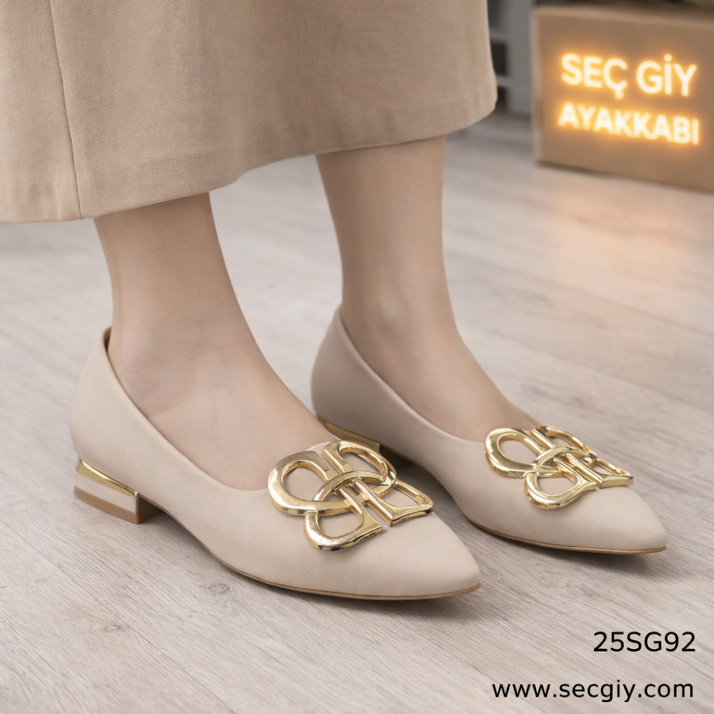 Kadın Nude Tokalı Babet Ayakkabı – Şık Günlük Düz Model