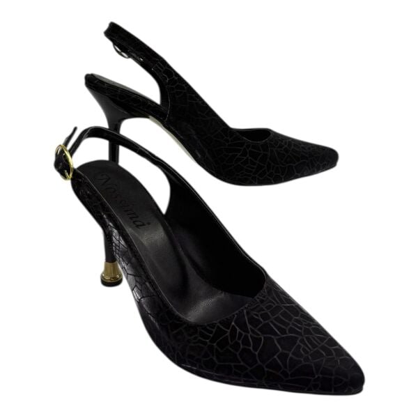 Siyah  Desenli İnce Topuklu Kadın Ayakkabı - Zarif ve Modern