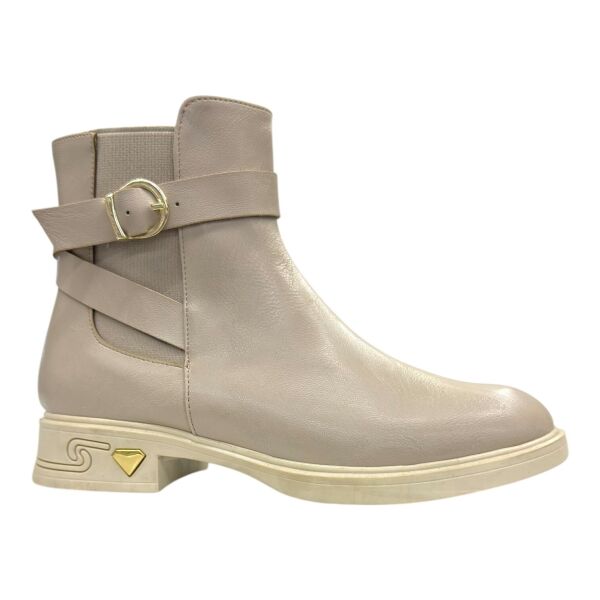 Bej Tokalı Düz Topuklu Kadın Bot – Zarif Günlük Model