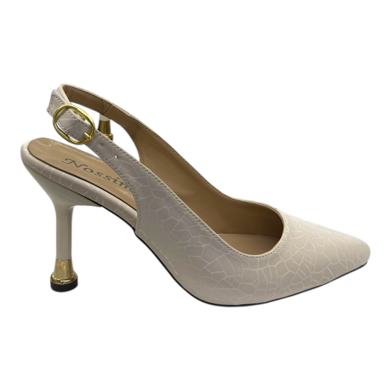 Krem Desenli İnce Topuklu Kadın Ayakkabı - Şık ve Zarif