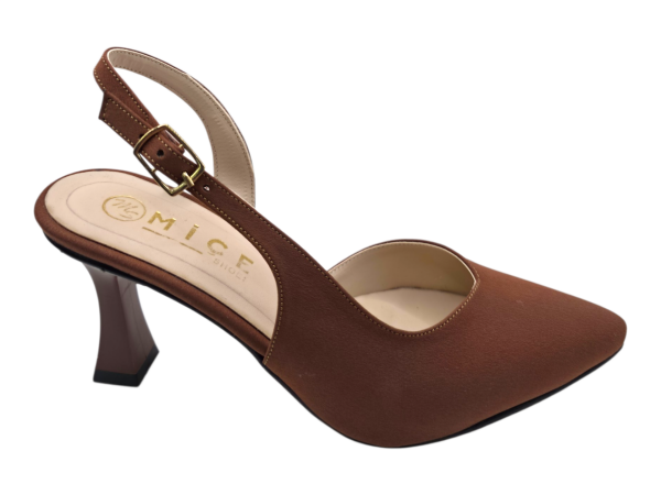 Kahverengi Mat Sivri Burun 7 cm Topuklu Kadın Ayakkabı Klasik Slingback Şık Ofis Modeli