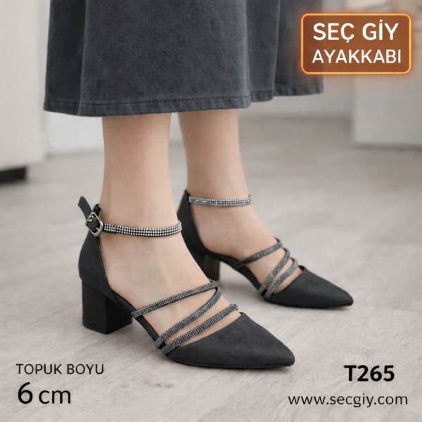 Kadın Siyah Taş Detaylı Bantlı Topuklu Ayakkabı – Şık Kısa Topuk