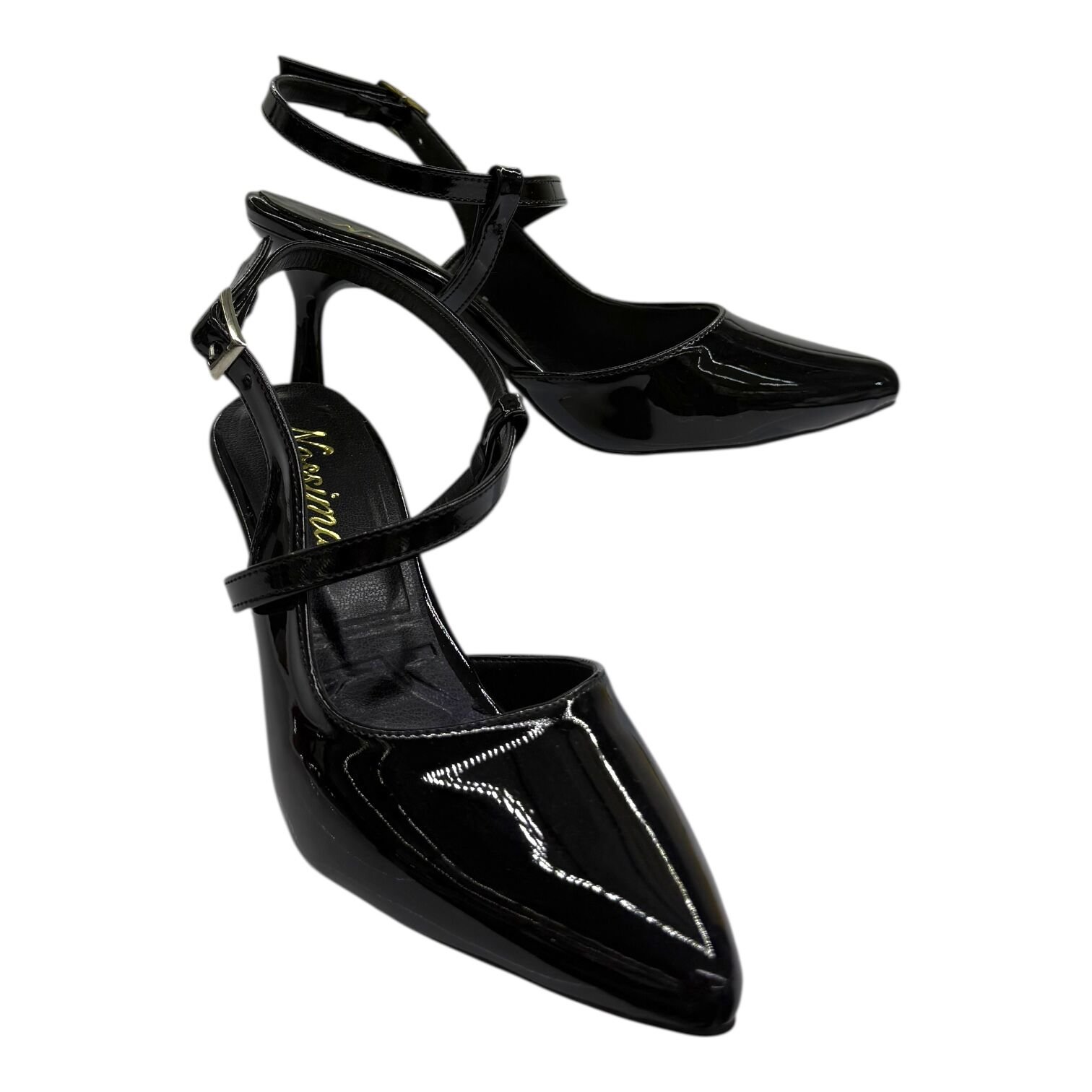 Siyah Rugan Çapraz Bantlı İnce Topuklu Kadın Ayakkabı - Şık Gece Modeli