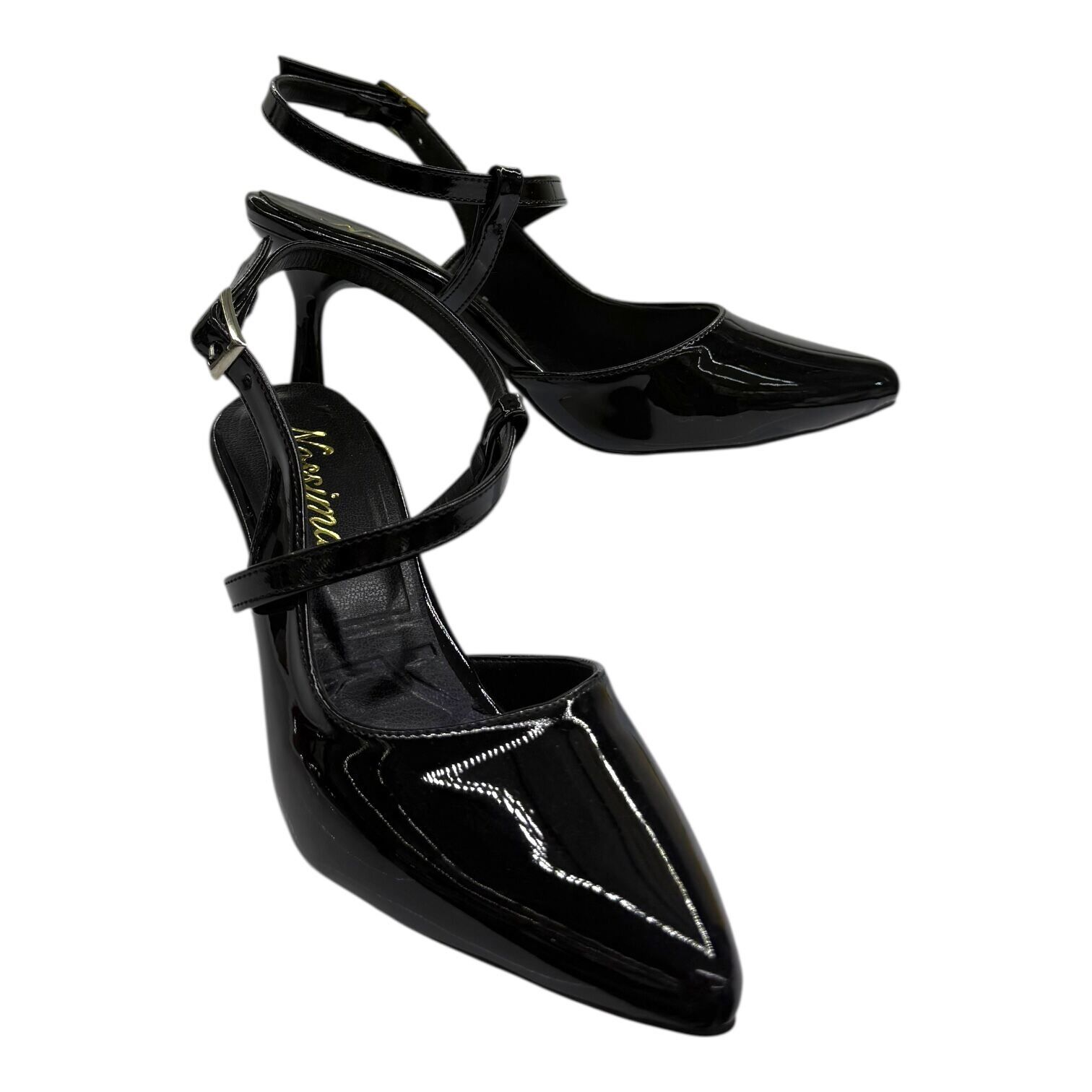 Siyah Rugan Çapraz Bantlı İnce Topuklu Kadın Ayakkabı - Şık Gece Modeli