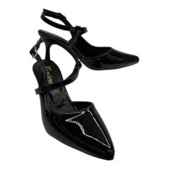 Siyah Rugan Çapraz Bantlı İnce Topuklu Kadın Ayakkabı - Şık Gece Modeli