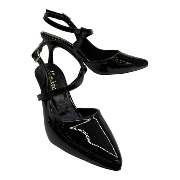 Siyah Rugan Çapraz Bantlı İnce Topuklu Kadın Ayakkabı - Şık Gece Modeli