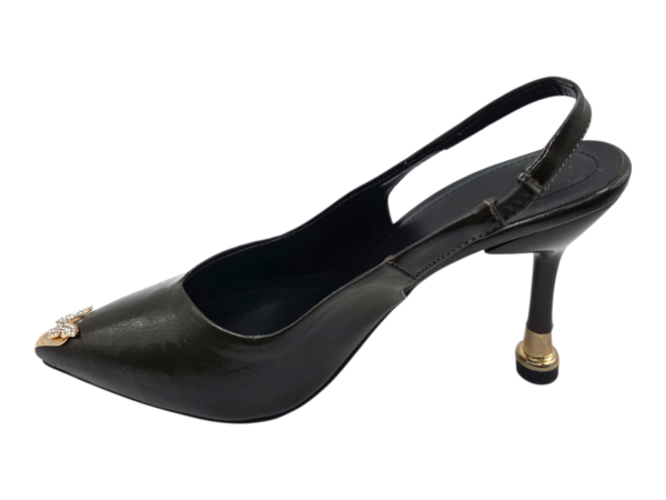 Kahverengi Taş Detaylı Sivri Burun 8 cm İnce Topuklu Kadın Ayakkabı Şık Slingback Model