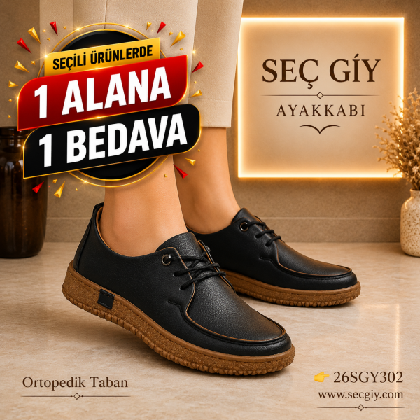 Siyah Ortopedik Tabanlı Günlük Kadın Ayakkabı