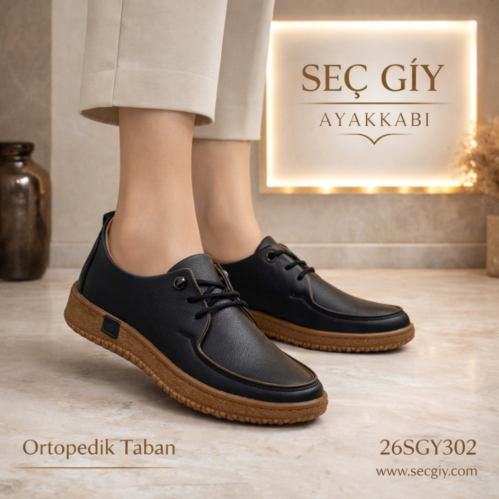 Siyah Ortopedik Tabanlı Günlük Kadın Ayakkabı
