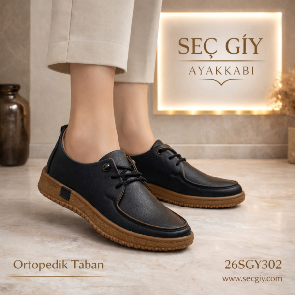 Siyah Ortopedik Tabanlı Günlük Kadın Ayakkabı