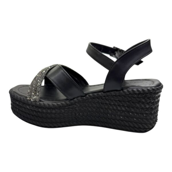 Taş Detaylı Dolgu Topuk Sandalet-Siyah 36