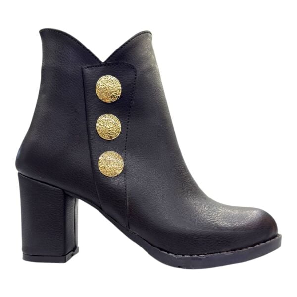 Siyah Altın Düğmeli Kalın Topuklu Kadın Bot – Yeni Sezon Şıklığı