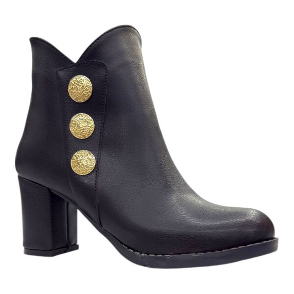 Siyah Altın Düğmeli Kalın Topuklu Kadın Bot – Yeni Sezon Şıklığı