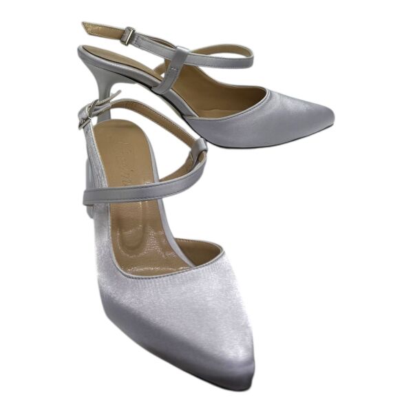 Gümüş Saten Çapraz Bantlı Kadın Topuklu Ayakkabı - İnce Topuk Şıklığı