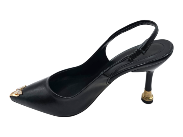Siyah Taş Detaylı Sivri Burun 8 cm İnce Topuklu Kadın Ayakkabı Şık Slingback Model