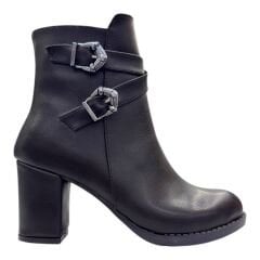 Siyah Çift Tokalı Kalın Topuklu Kadın Bot – Yeni Sezon Şıklığı