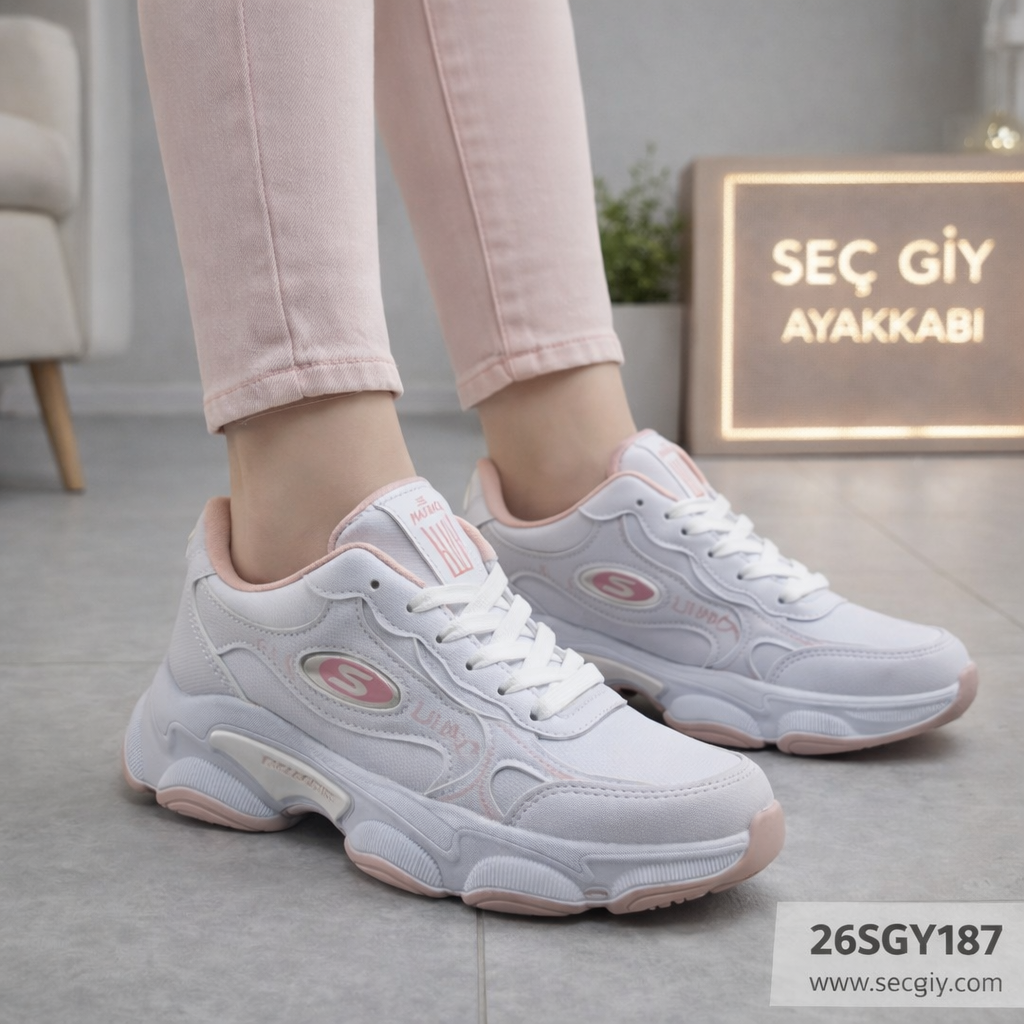 Kadın Ayakkabı Beyaz Pudra Günlük Spor Model