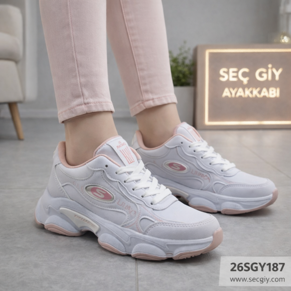 Kadın Ayakkabı Beyaz Pudra Günlük Spor Model