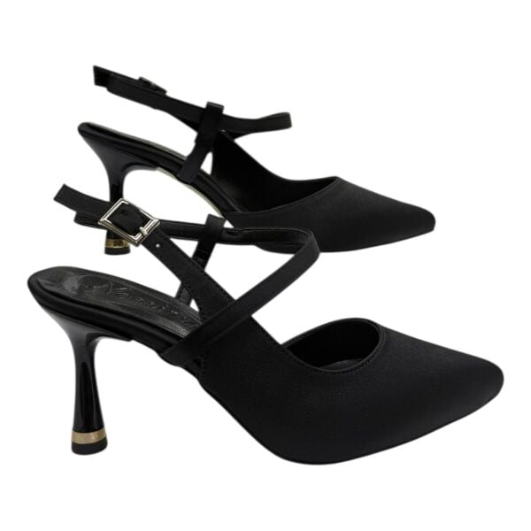 Siyah Saten Çapraz Bantlı İnce Topuklu Kadın Ayakkabı - Klasik Gece Modeli