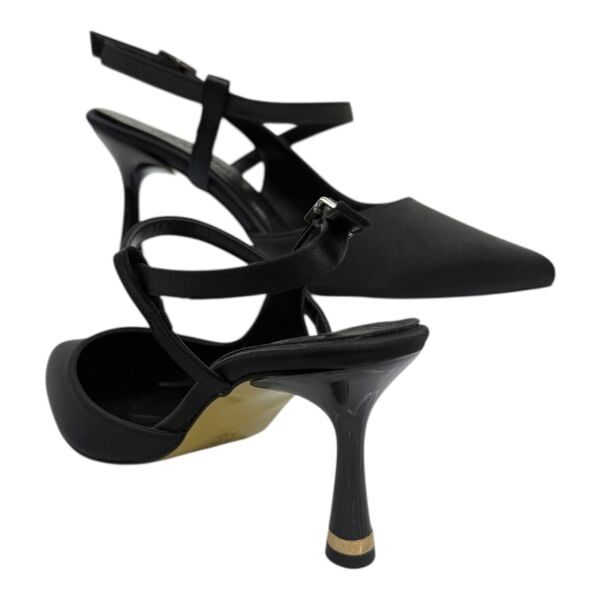 Siyah Saten Çapraz Bantlı İnce Topuklu Kadın Ayakkabı - Klasik Gece Modeli