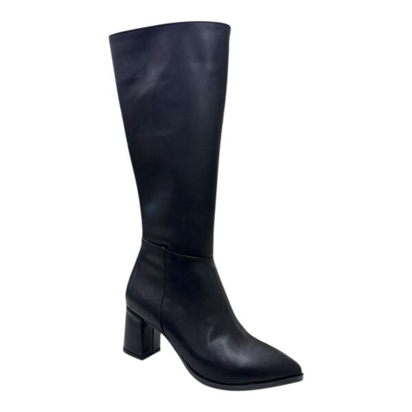 Siyah Kalın Topuklu Diz Altı Kadın Çizme