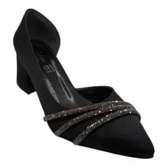 Siyah Taşlı Kalın Topuklu Kadın Abiye Ayakkabı - Zarif ve Rahat