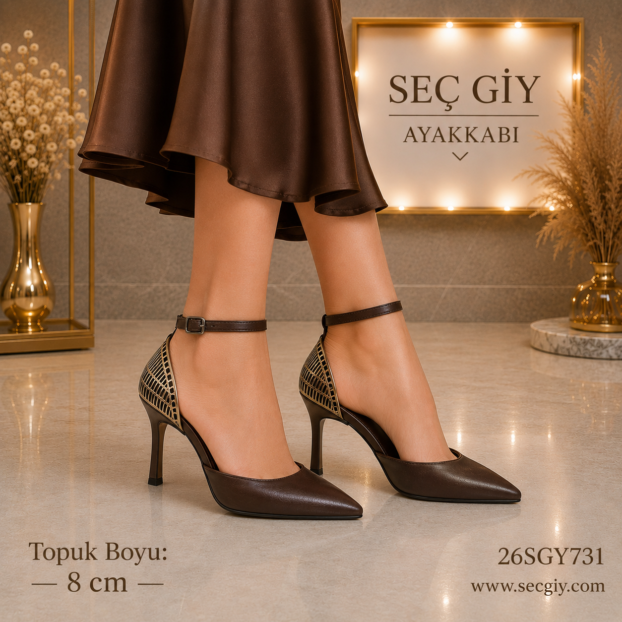 Acı Kahve Bilekten Bağlamalı Stiletto Topuklu Ayakkabı – Sivri Burun Şık Kadın Ayakkabı