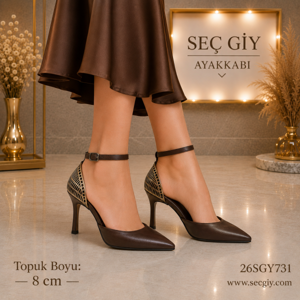 Acı Kahve Bilekten Bağlamalı Stiletto Topuklu Ayakkabı – Sivri Burun Şık Kadın Ayakkabı